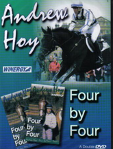 Cover of the product 'ANDREW HOY FOUR BY FOUR' featuring an image of a horse and rider in action, along with two DVD cases with images of the same individuals and a title.